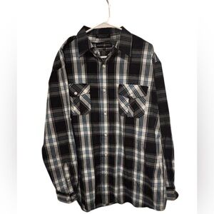 Beverly Hills Polo Club Black, White & Teal Plaid Shirt